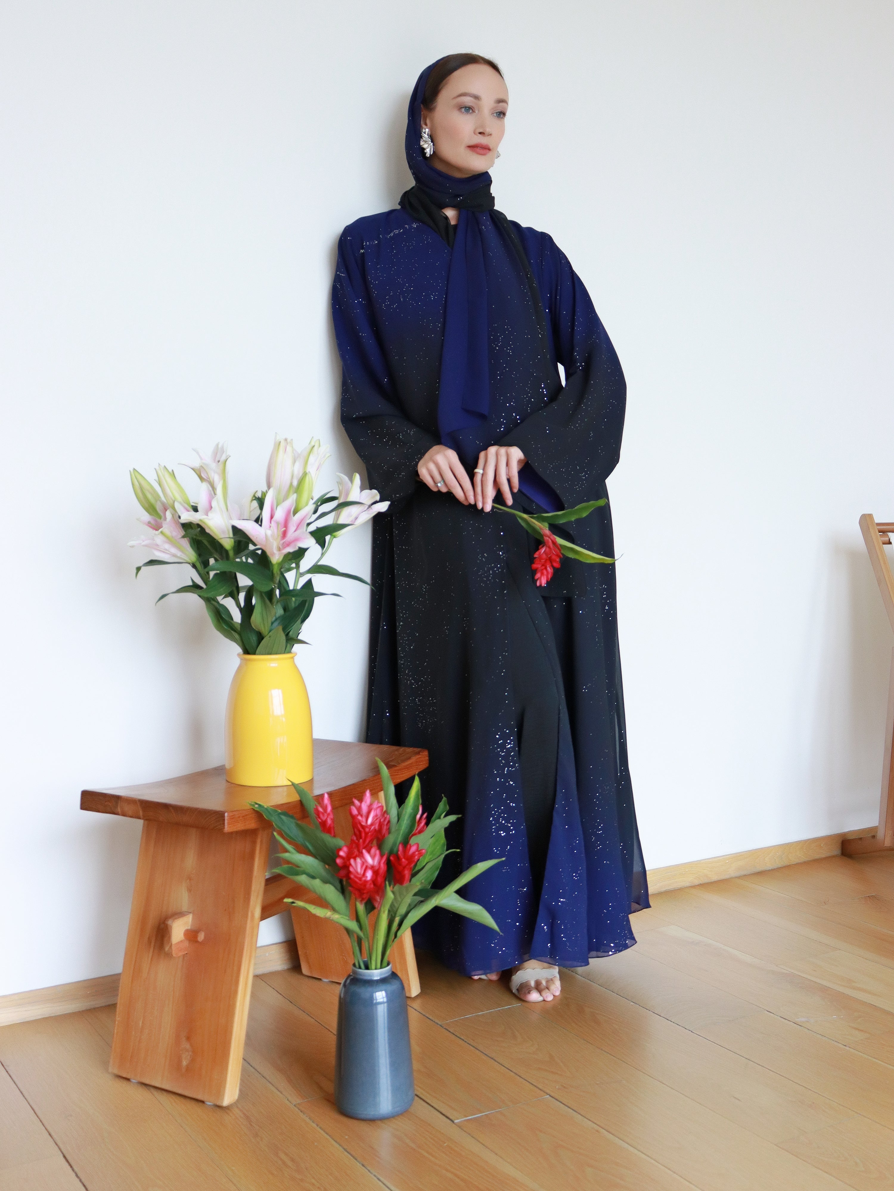 Najma Ombre Abaya in Blue & Black