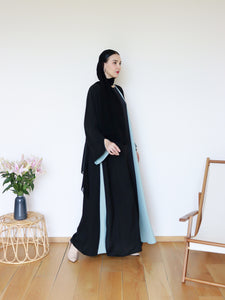 Rawda Abaya in Black & Mint