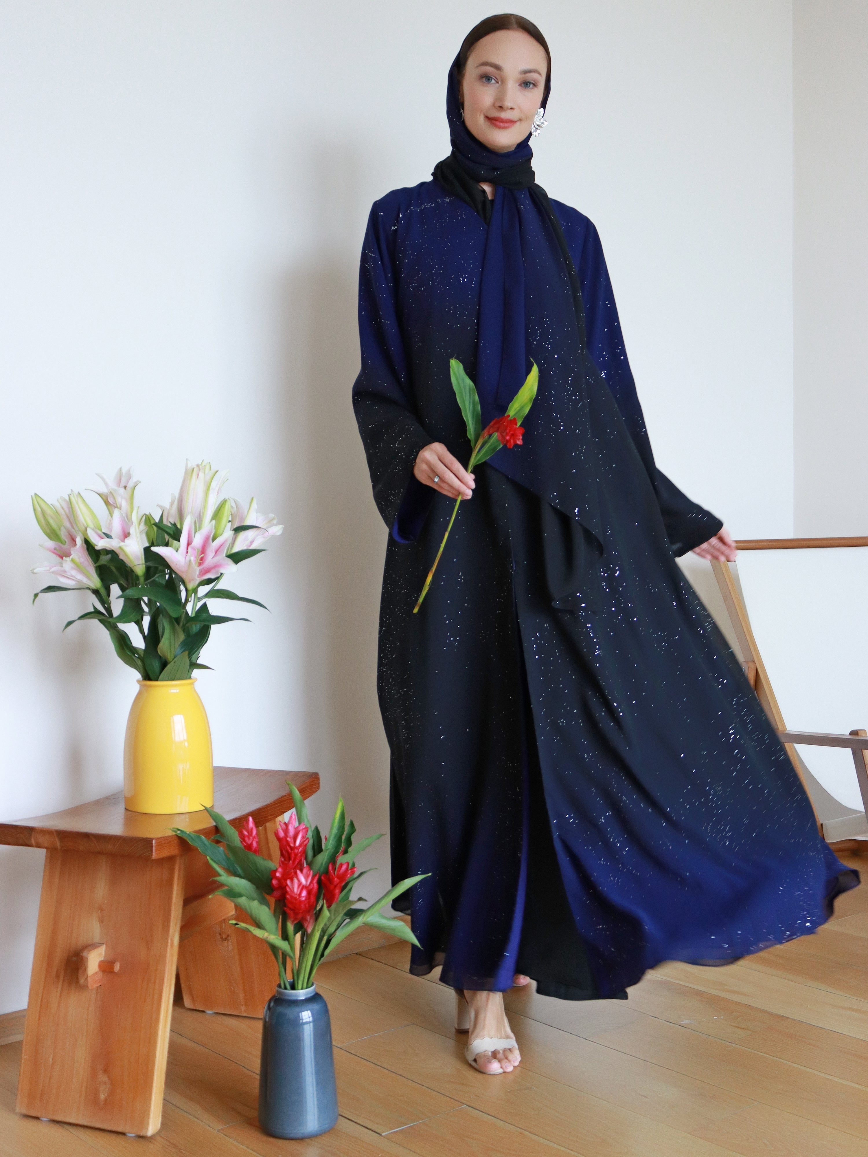 Najma Ombre Abaya in Blue & Black