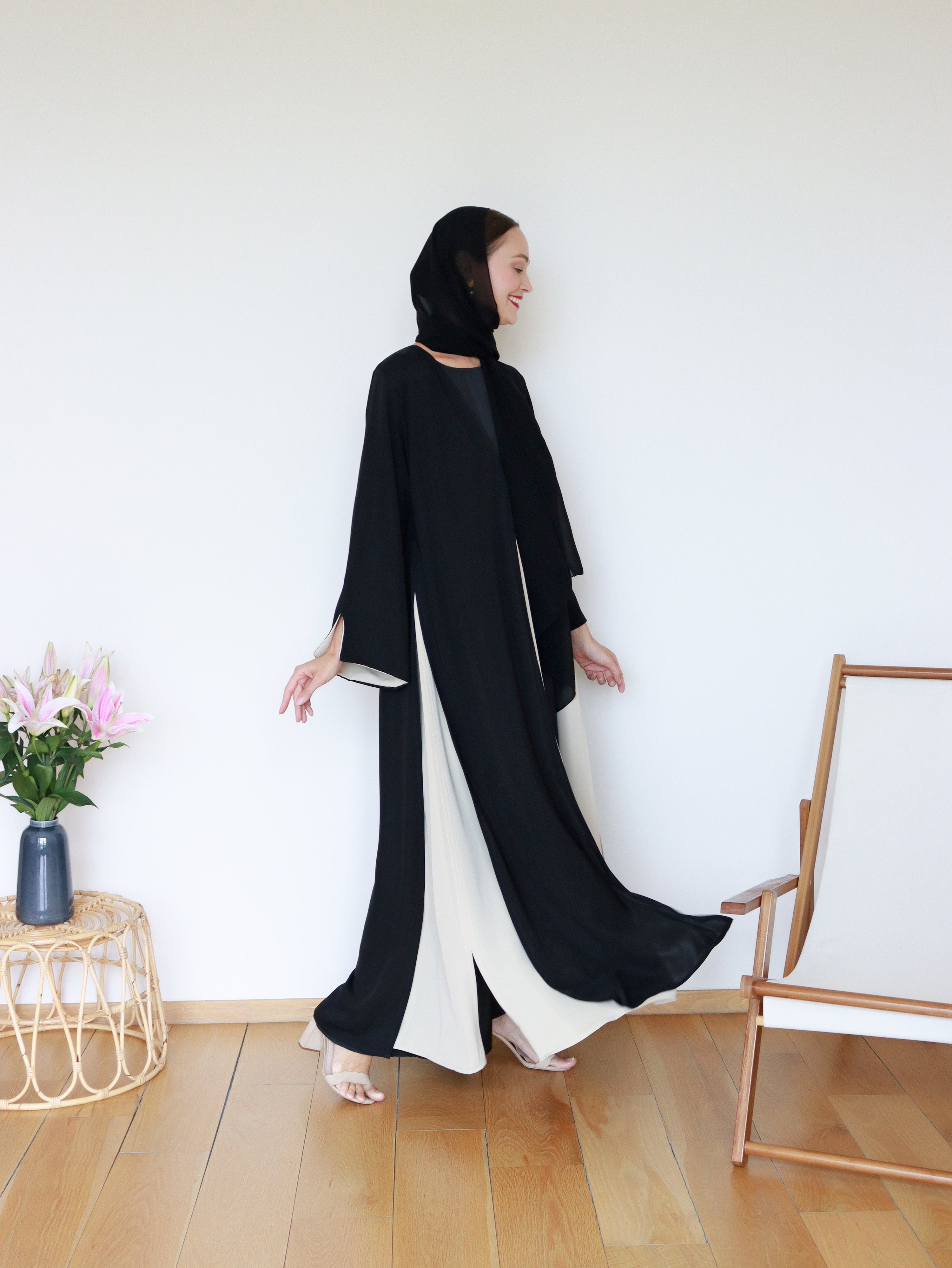 Rawda Abaya in Black & Nude