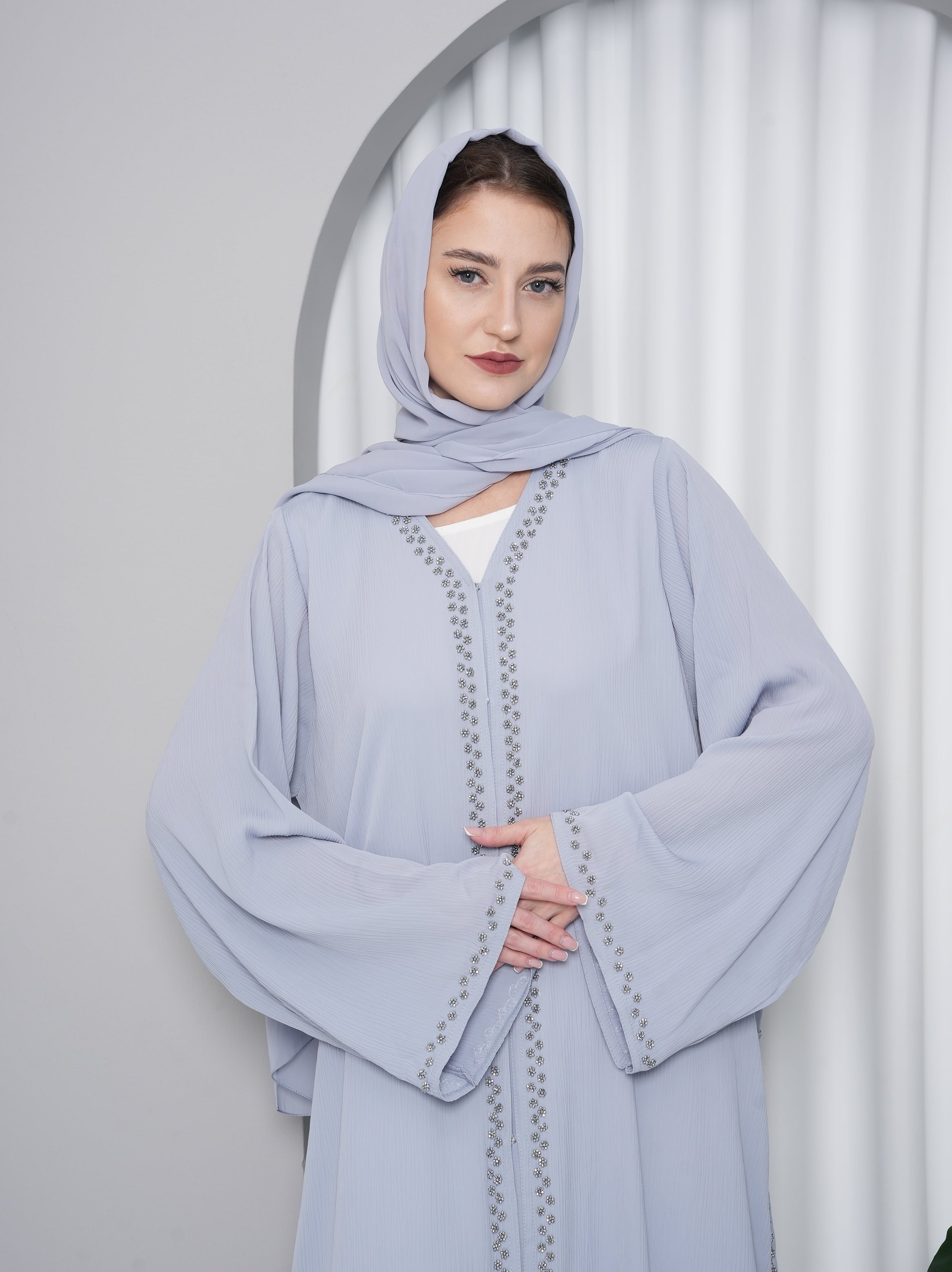 Noor Abaya in Dusty Blue