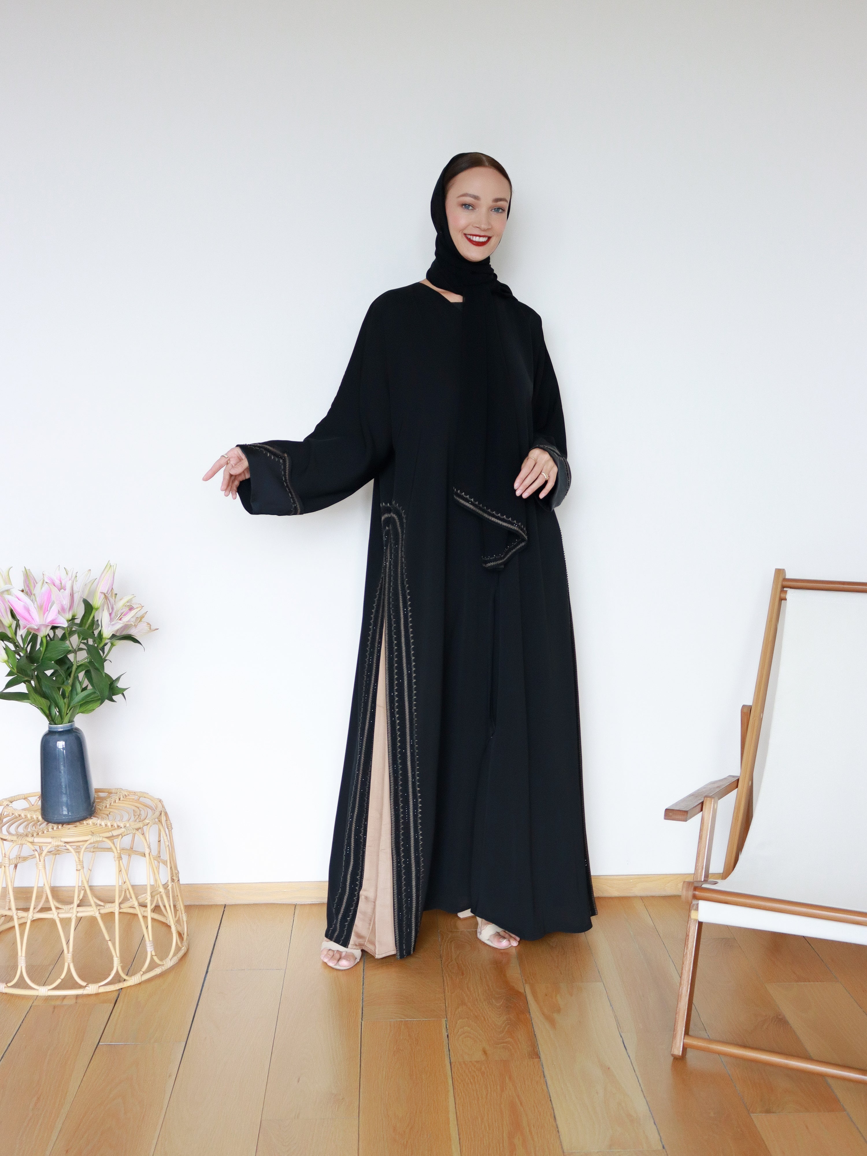 Azraa Abaya in Black & Gold