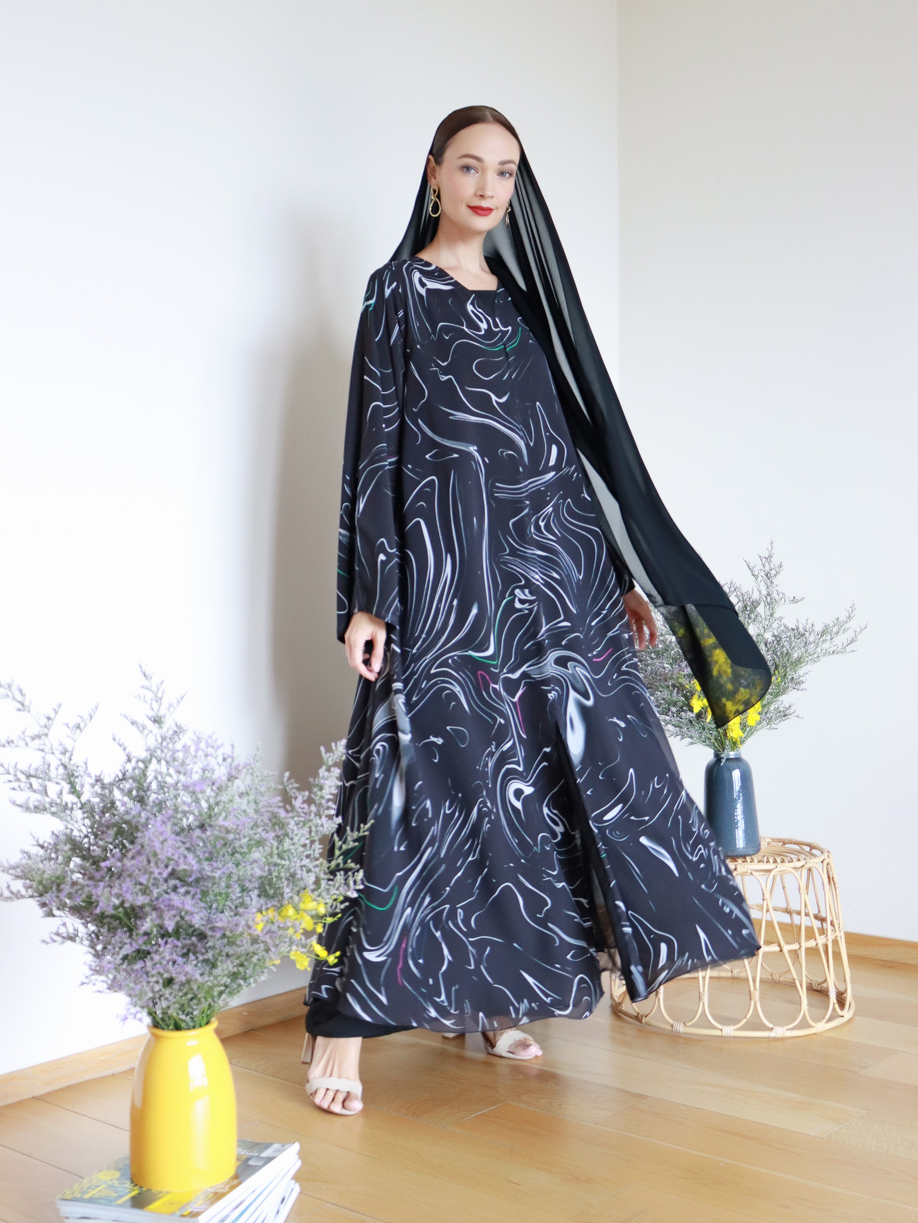 Keisha Printed Chiffon Abaya