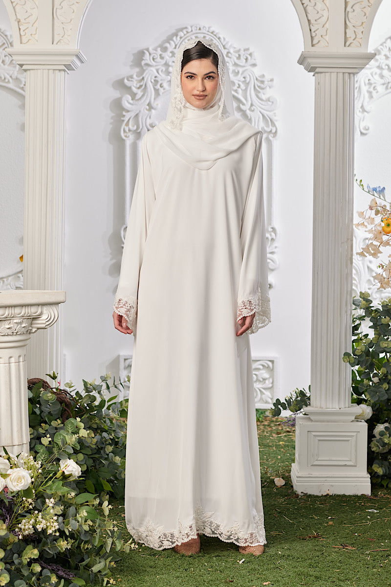 Ameena Lace Abaya in Off White