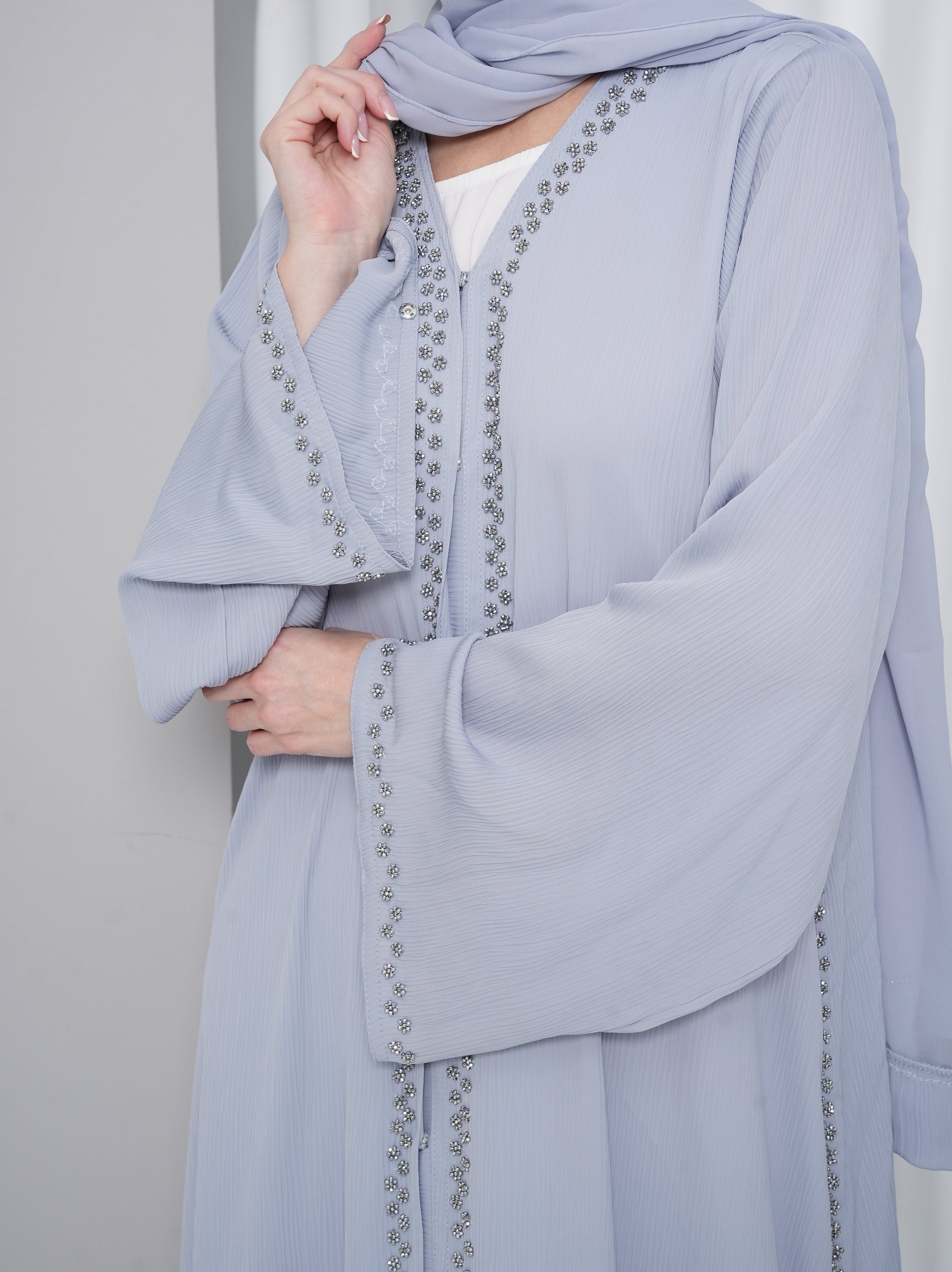 Noor Abaya in Dusty Blue