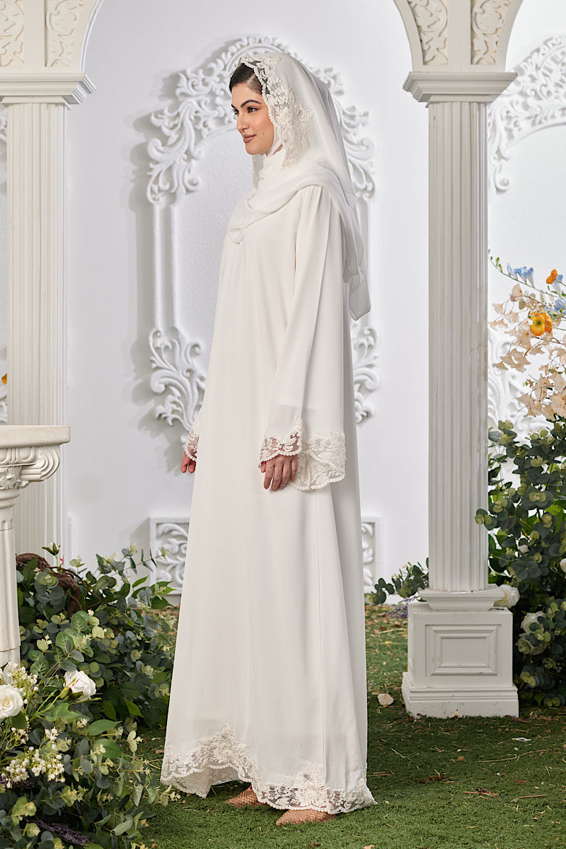 Ameena Lace Abaya in Off White