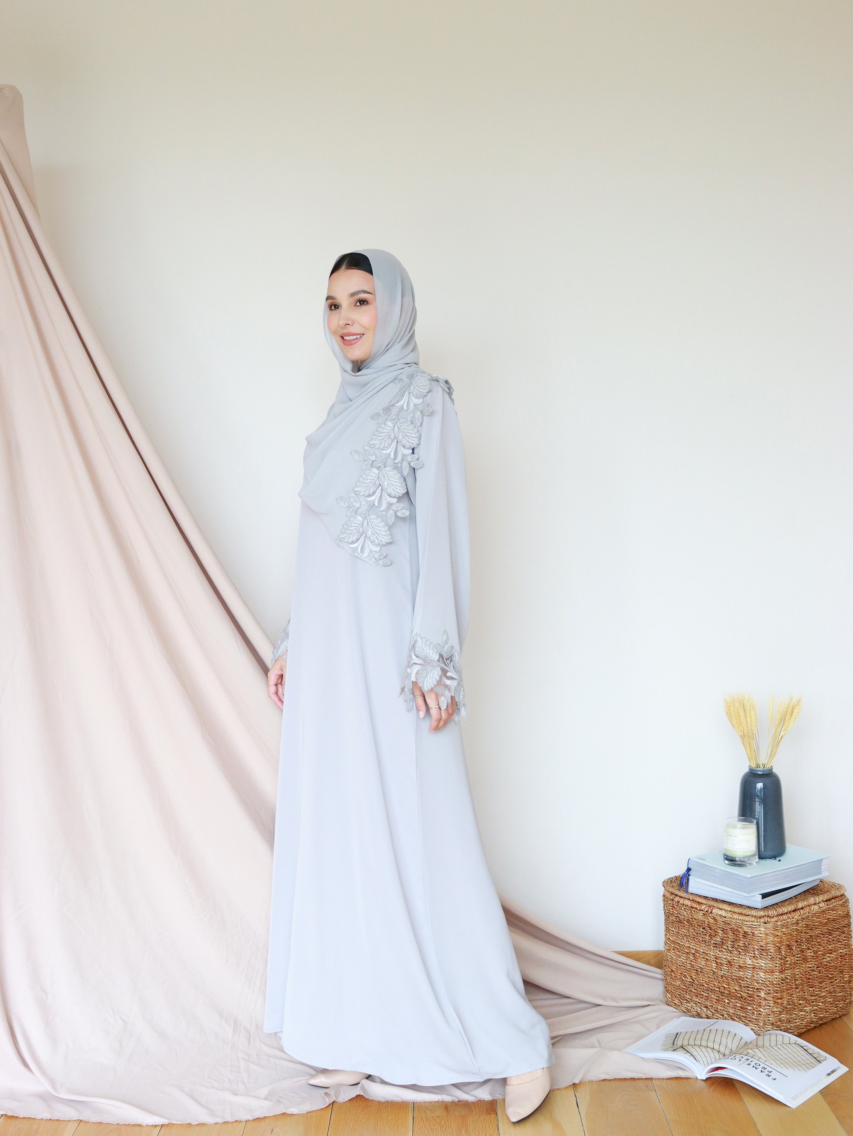 Lilia Abaya in Light Grey