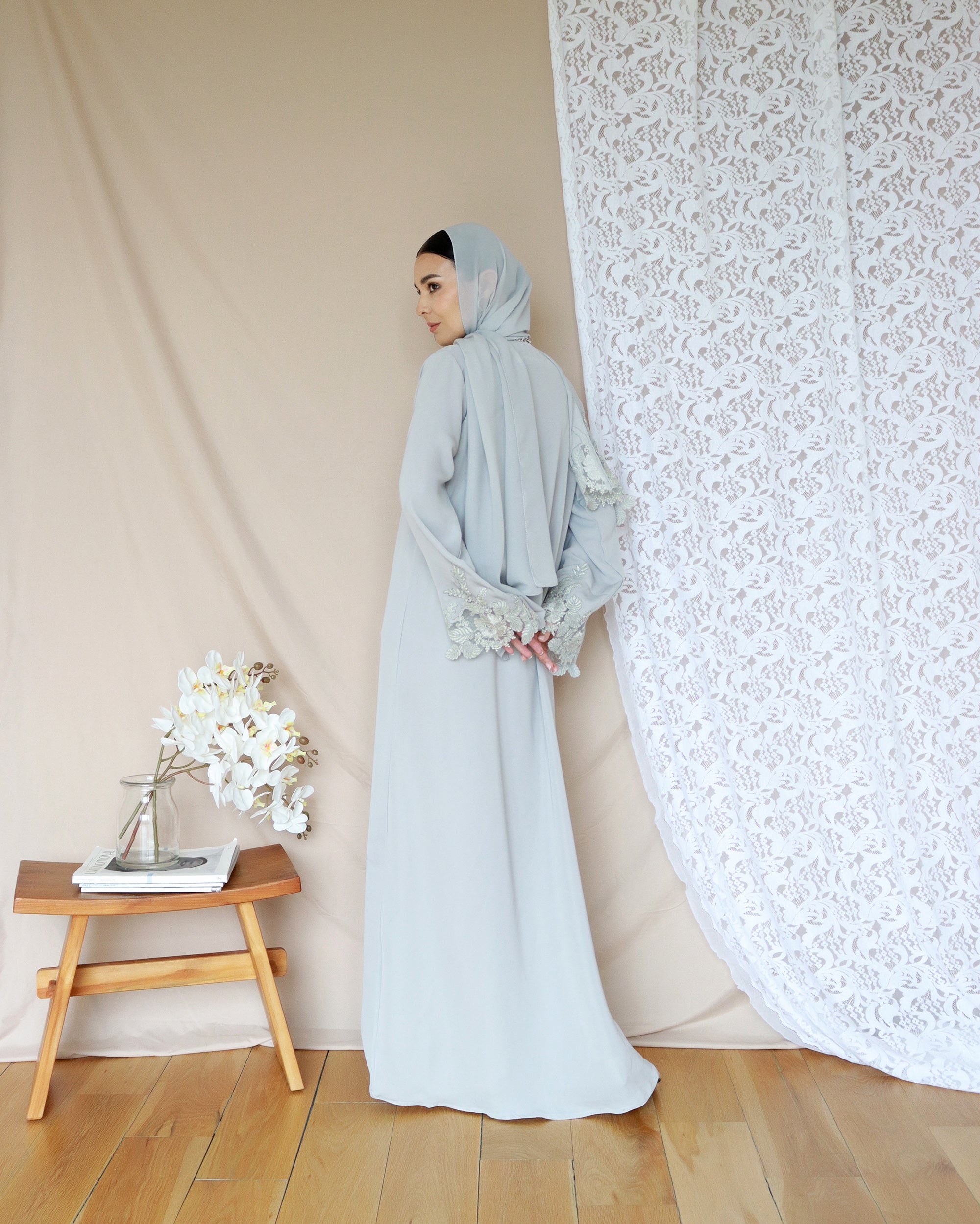 Fouzia Abaya in Light Grey