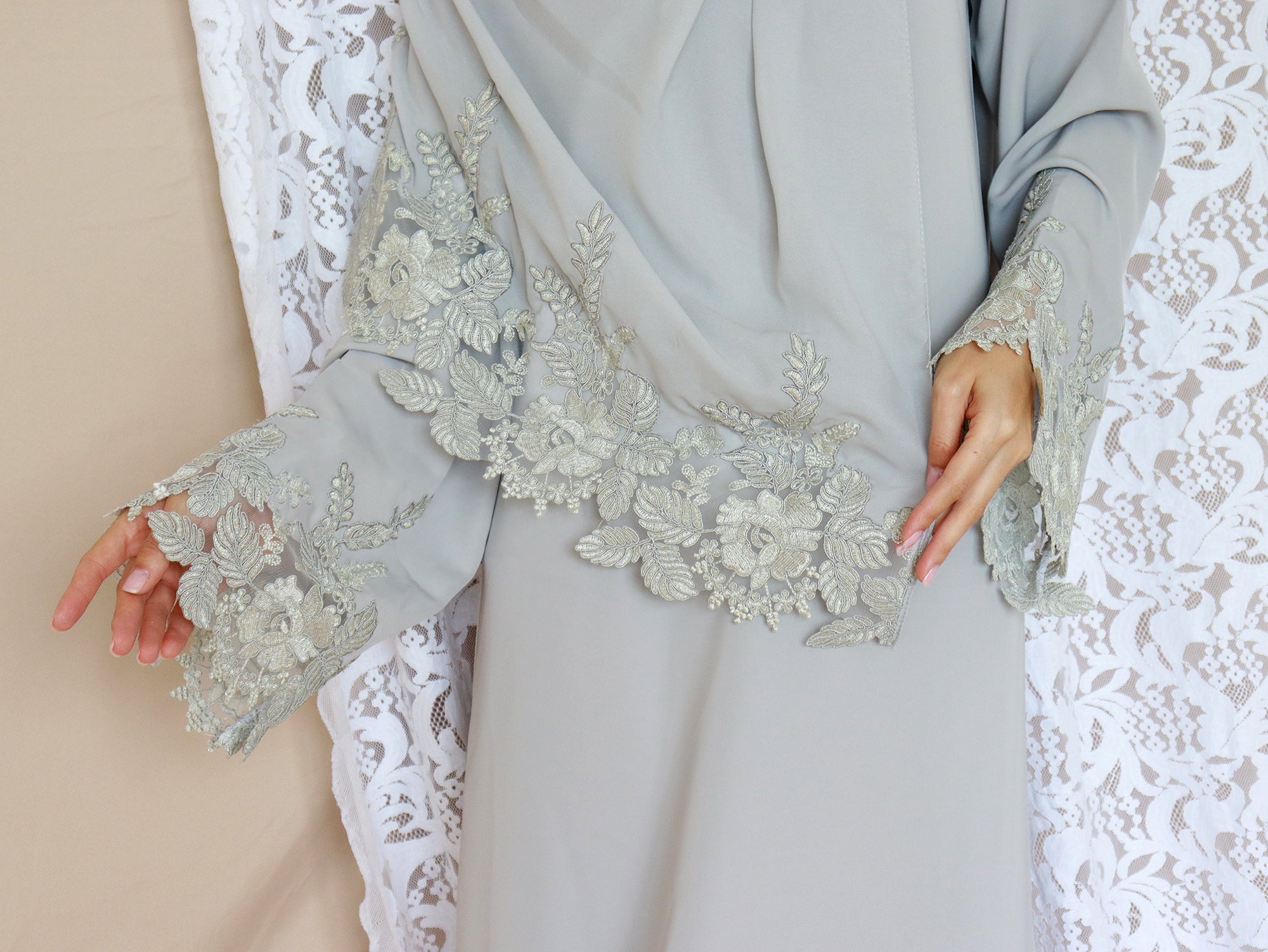 Fouzia Abaya in Light Grey