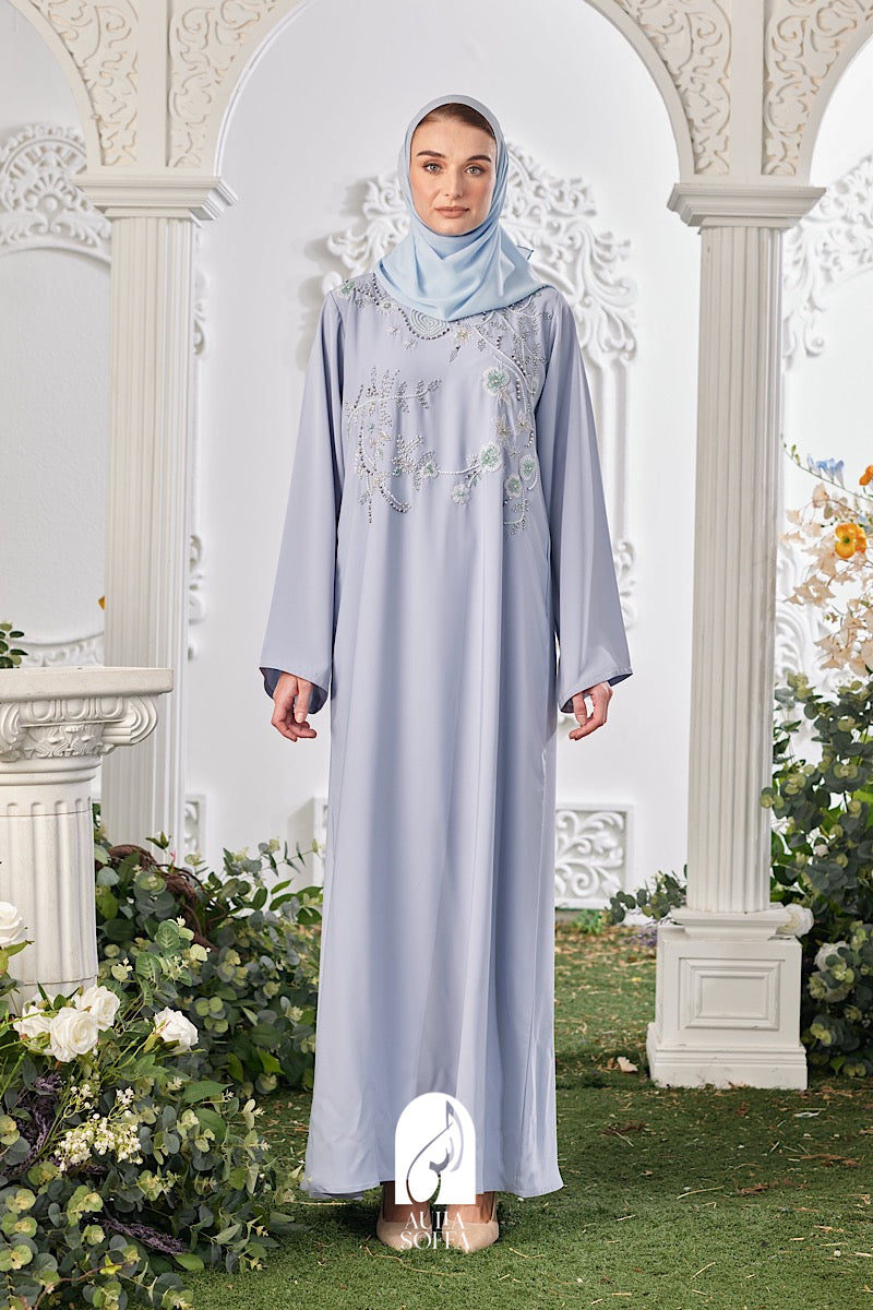 Saafia Abaya in Dusty Blue