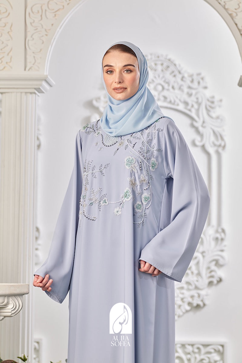 Saafia Abaya in Dusty Blue