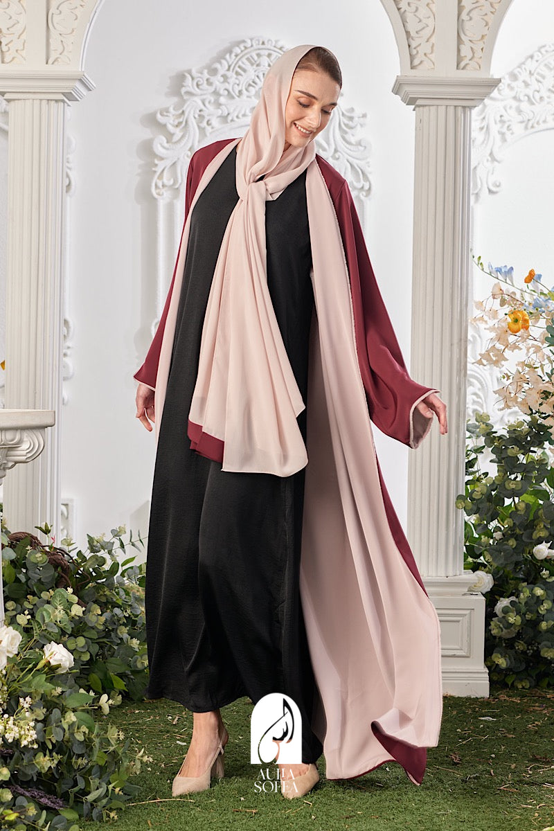 Maysa Reversible Abaya in Maroon / Nude