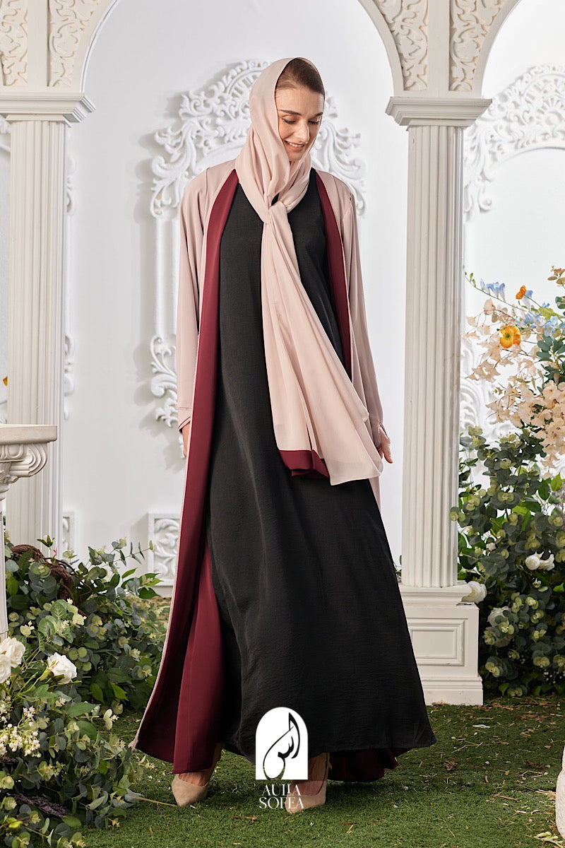 Maysa Reversible Abaya in Maroon / Nude